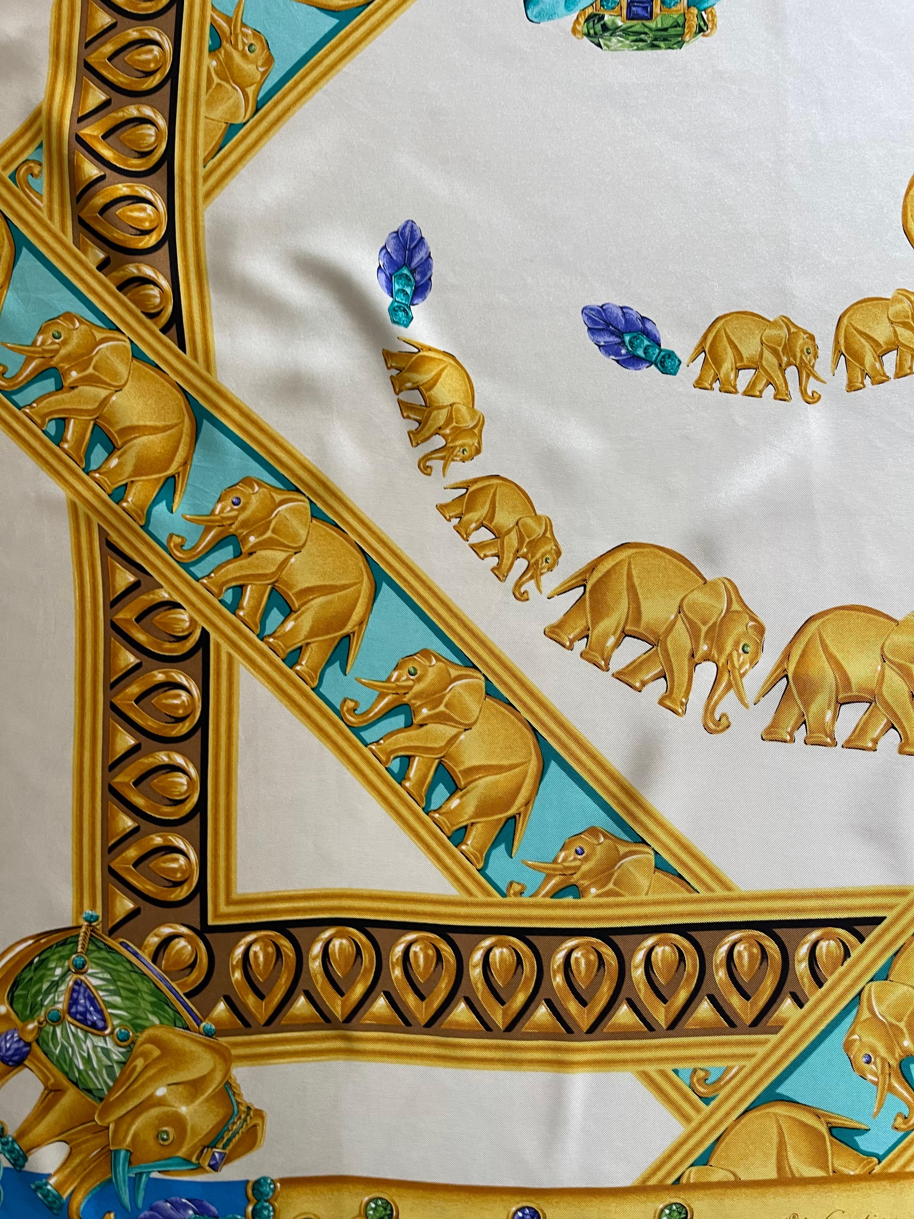 Cartier Seidenschal Multi Elefant „Must Be Cartier“ aus Seide im Angebot 3