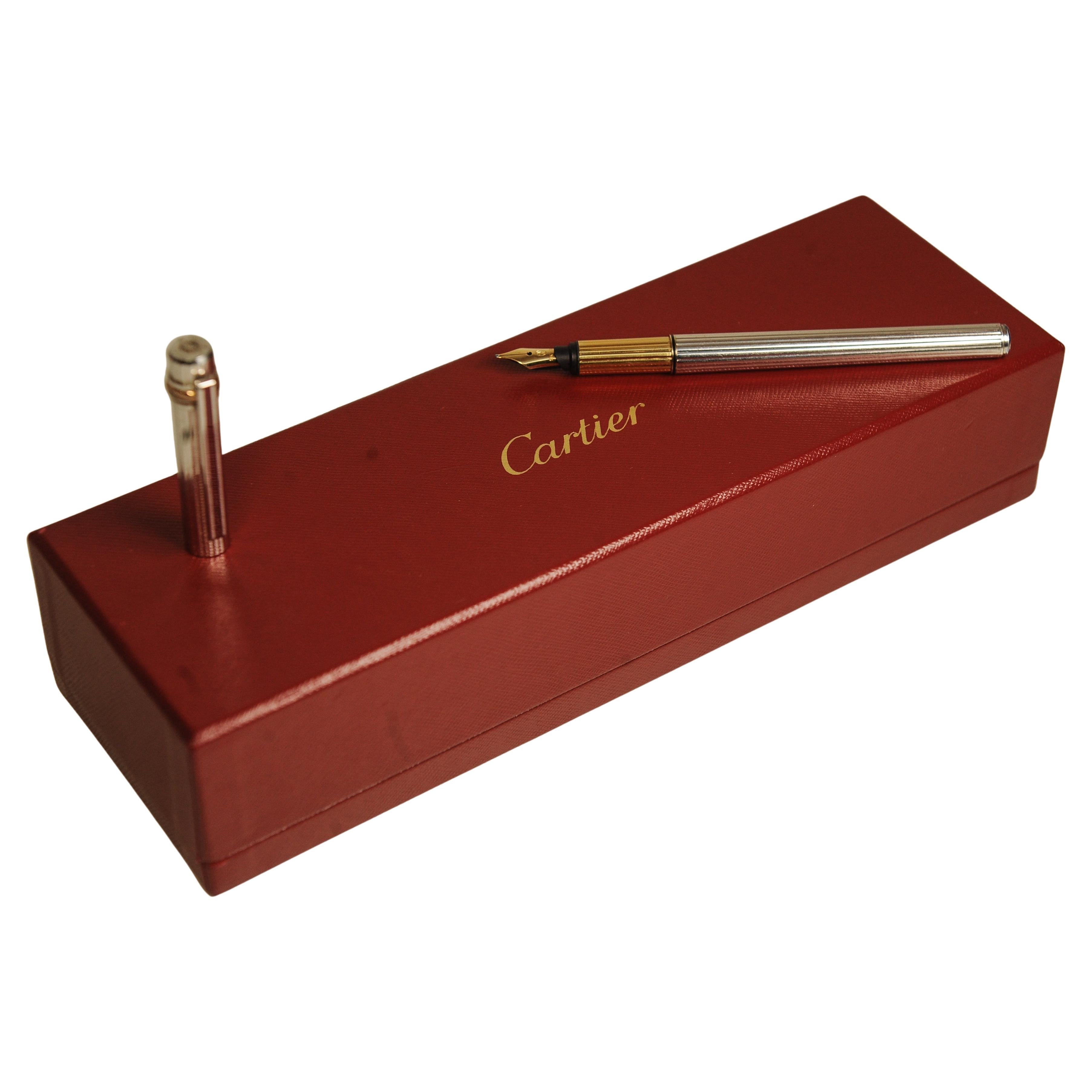 Cartier 18 Karat Gold Nib & versilberter Trinity-Brunnenstift mit roter Cartier-Box im Zustand „Gut“ im Angebot in Reading, Berkshire