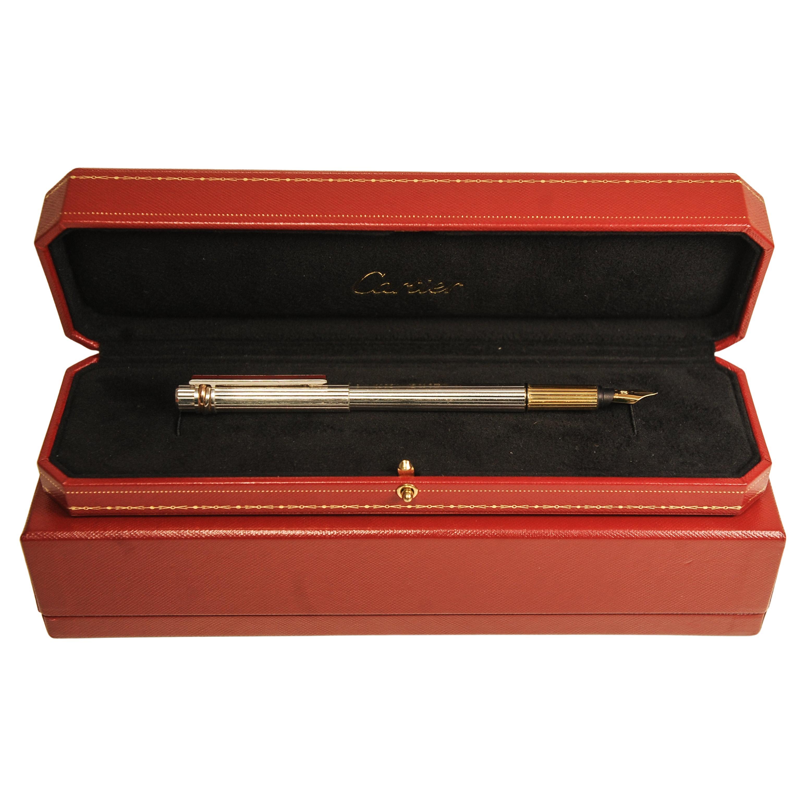 Cartier 18 Karat Gold Nib & versilberter Trinity-Brunnenstift mit roter Cartier-Box (20. Jahrhundert) im Angebot
