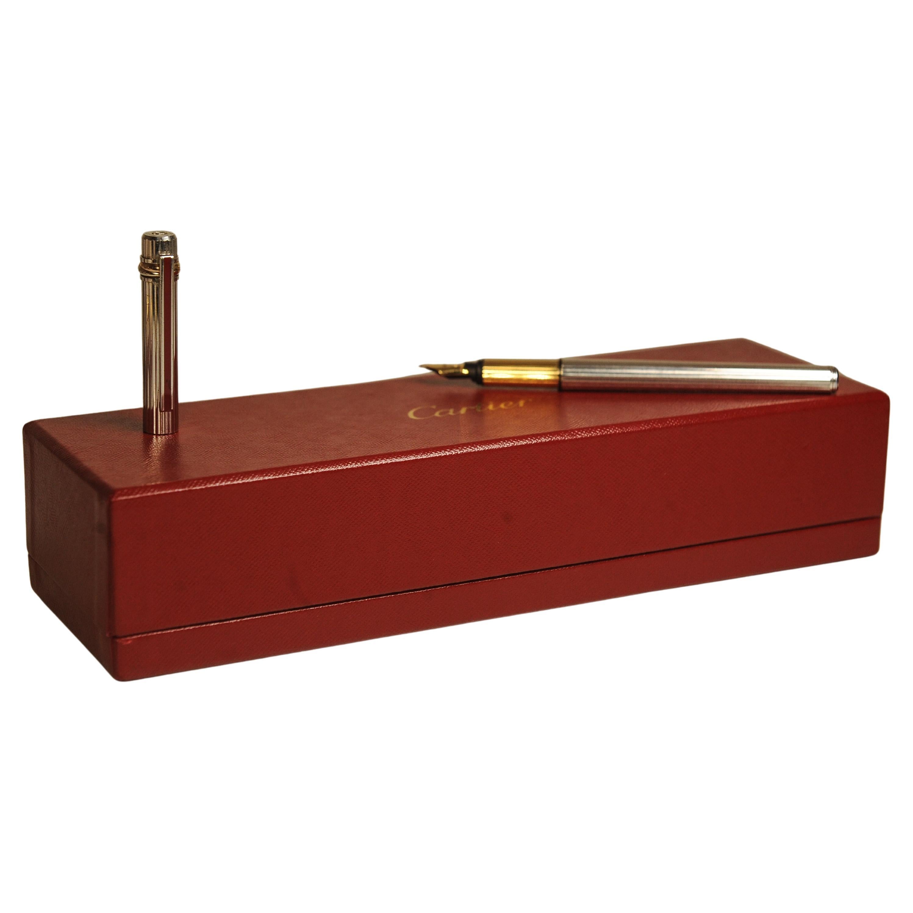 Cartier 18 Karat Gold Nib & versilberter Trinity-Brunnenstift mit roter Cartier-Box im Angebot 2