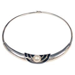 Cartier Silver 18k Enamel and Pearl Collar Necklace