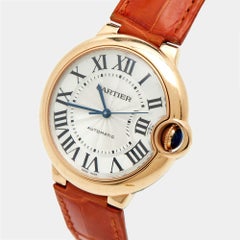 Cartier Silver 18K Rose Gold Alligator Leather Ballon Bleu 3003 36 MM