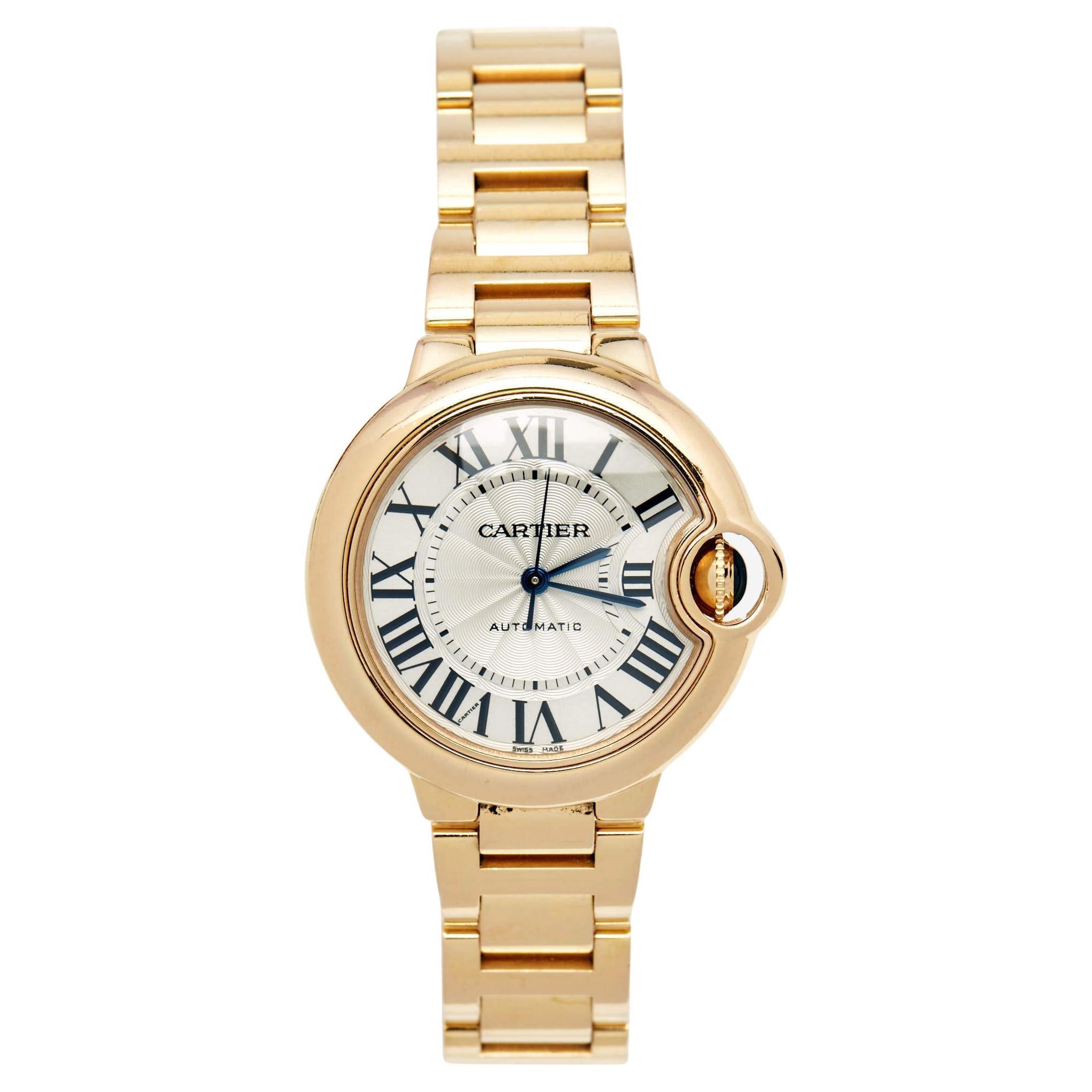 Cartier Silver 18K Rose Gold Ballon Bleu 3490 Women's Wristwatch 33 mm
