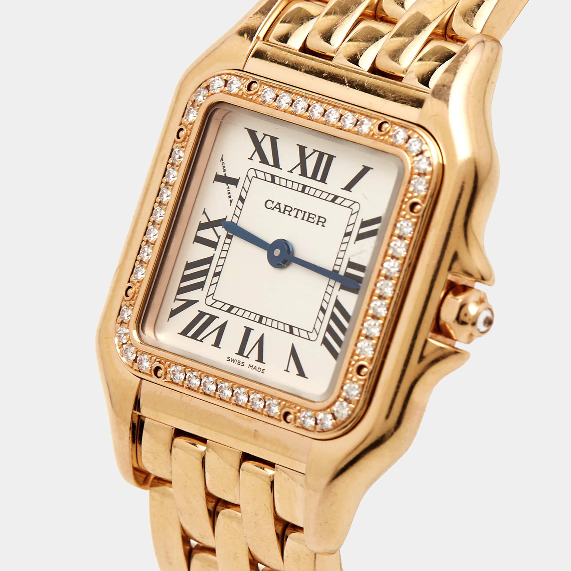 Women's Cartier Silver 18k Rose Gold Diamond Panthère de Cartier Wristwatch 27 x 36 mm