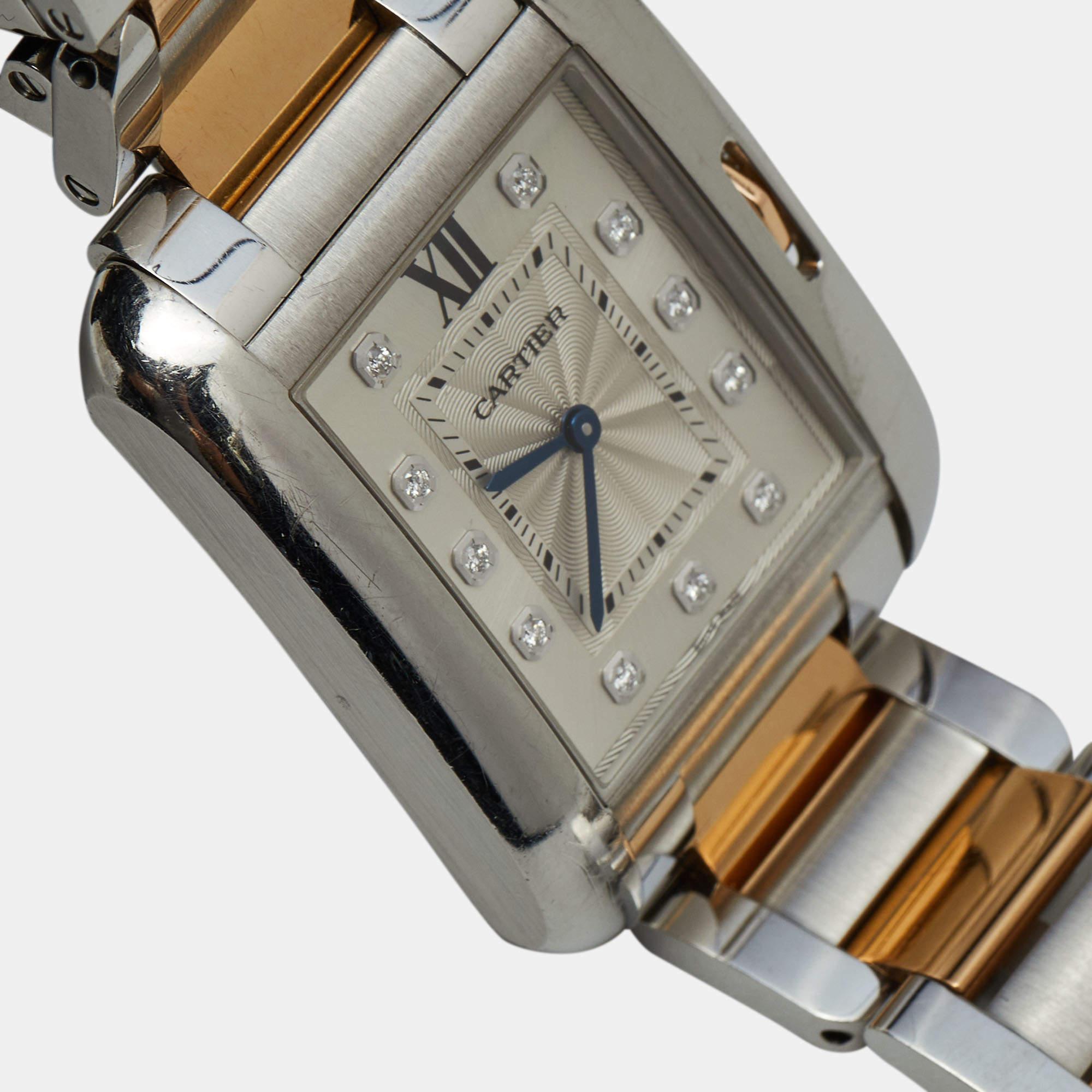 Cartier Silver 18K Rose Gold Diamond Tank Anglaise Women's Wristwatch 26 mm 12