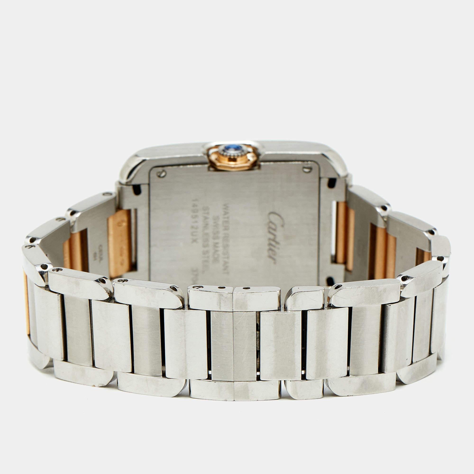 Cartier Silver 18K Rose Gold Diamond Tank Anglaise Women's Wristwatch 26 mm In Excellent Condition In Dubai, Al Qouz 2