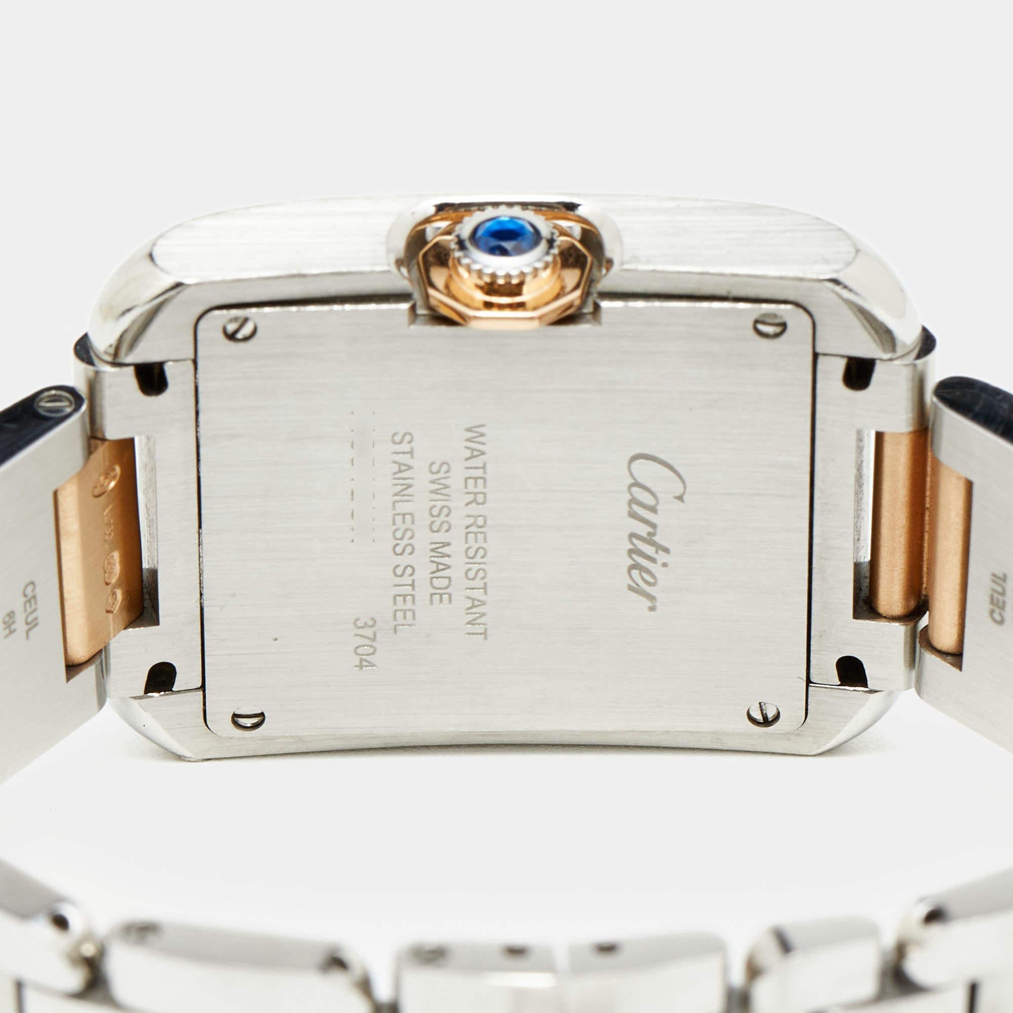 Cartier Silver 18K Rose Gold Diamond Tank Anglaise Women's Wristwatch 26 mm 1