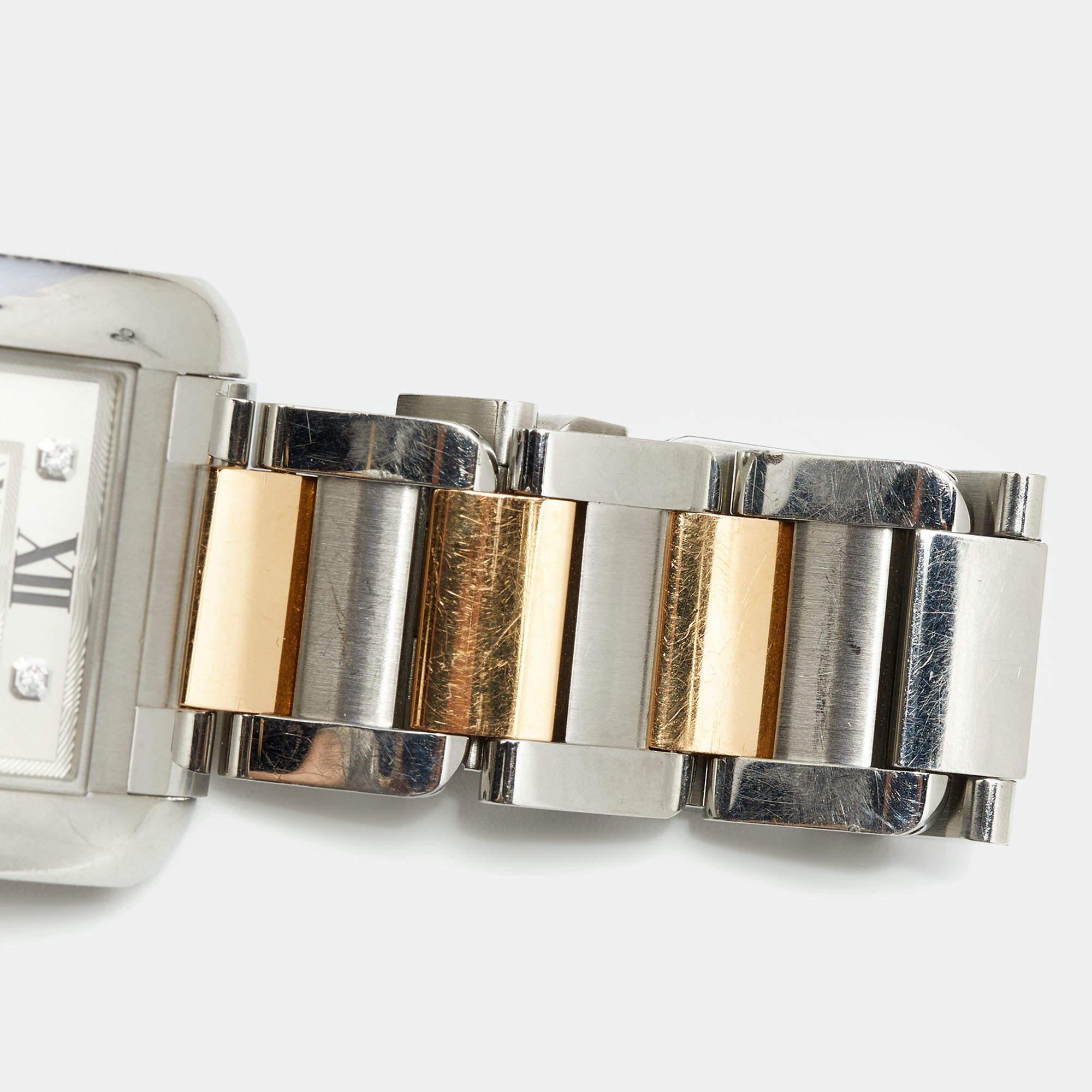 Cartier Silver 18K Rose Gold Diamond Tank Anglaise Women's Wristwatch 26 mm 3