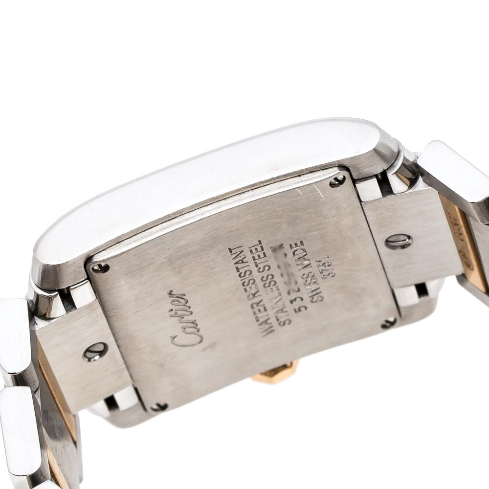 Cartier Silver 18K Rose Gold Diamond Tank Francaise 3751 Women's Wristwatch 25mm In Good Condition In Dubai, Al Qouz 2