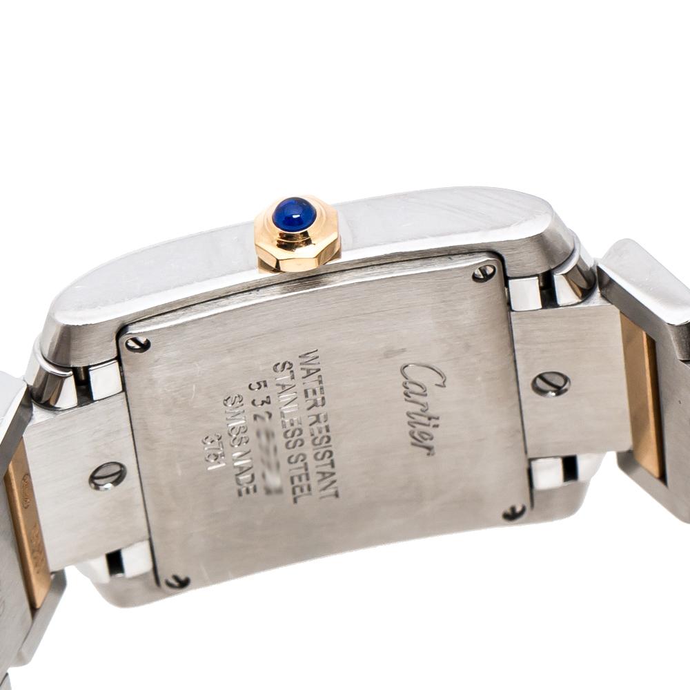 Cartier Silver 18K Rose Gold Diamond Tank Francaise 3751 Women's Wristwatch 25mm 1