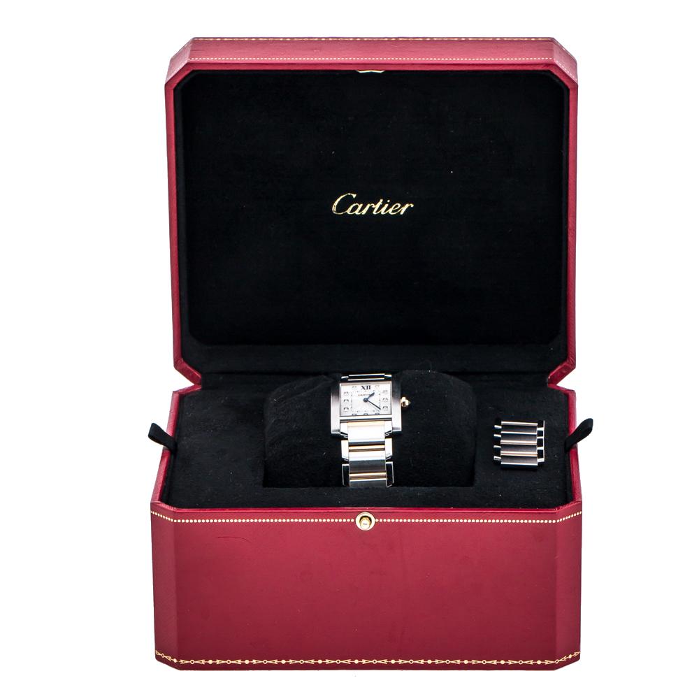 Cartier Silver 18K Rose Gold Diamond Tank Francaise 3751 Women's Wristwatch 25mm 2