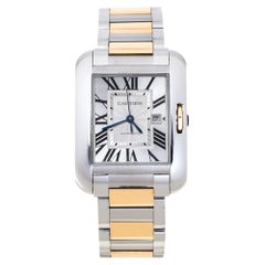 Cartier Silver 18K Rose Gold Stainless Steel Tank Anglaise Women Wristwatch 30mm