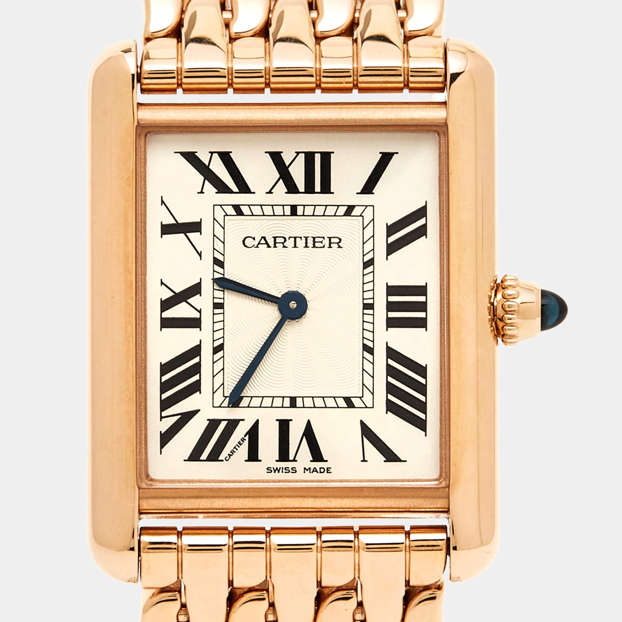 Contemporary Cartier Silver 18k Rose Gold Tank Louis WGTA0024 Women's Wristwatch 21 mm