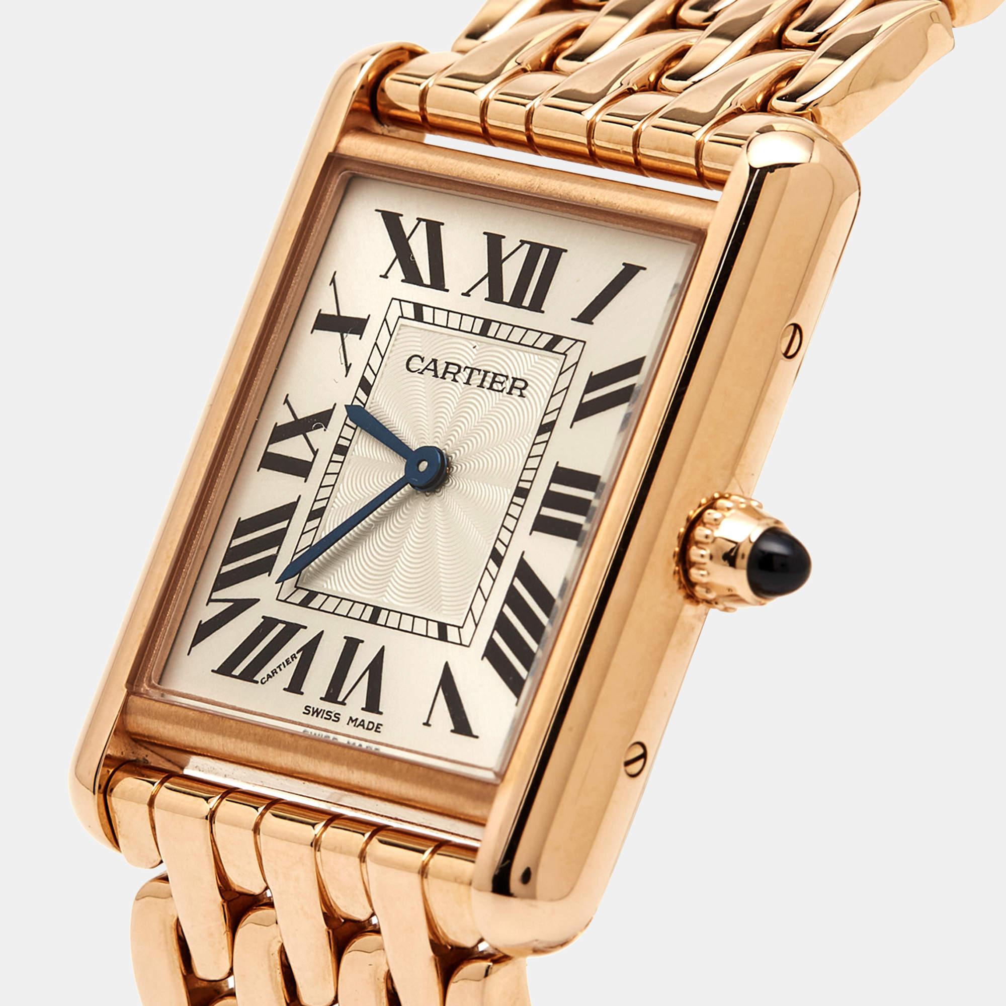 Cartier Silver 18k Rose Gold Tank Louis WGTA0024 Women's Wristwatch 21 mm In Excellent Condition In Dubai, Al Qouz 2