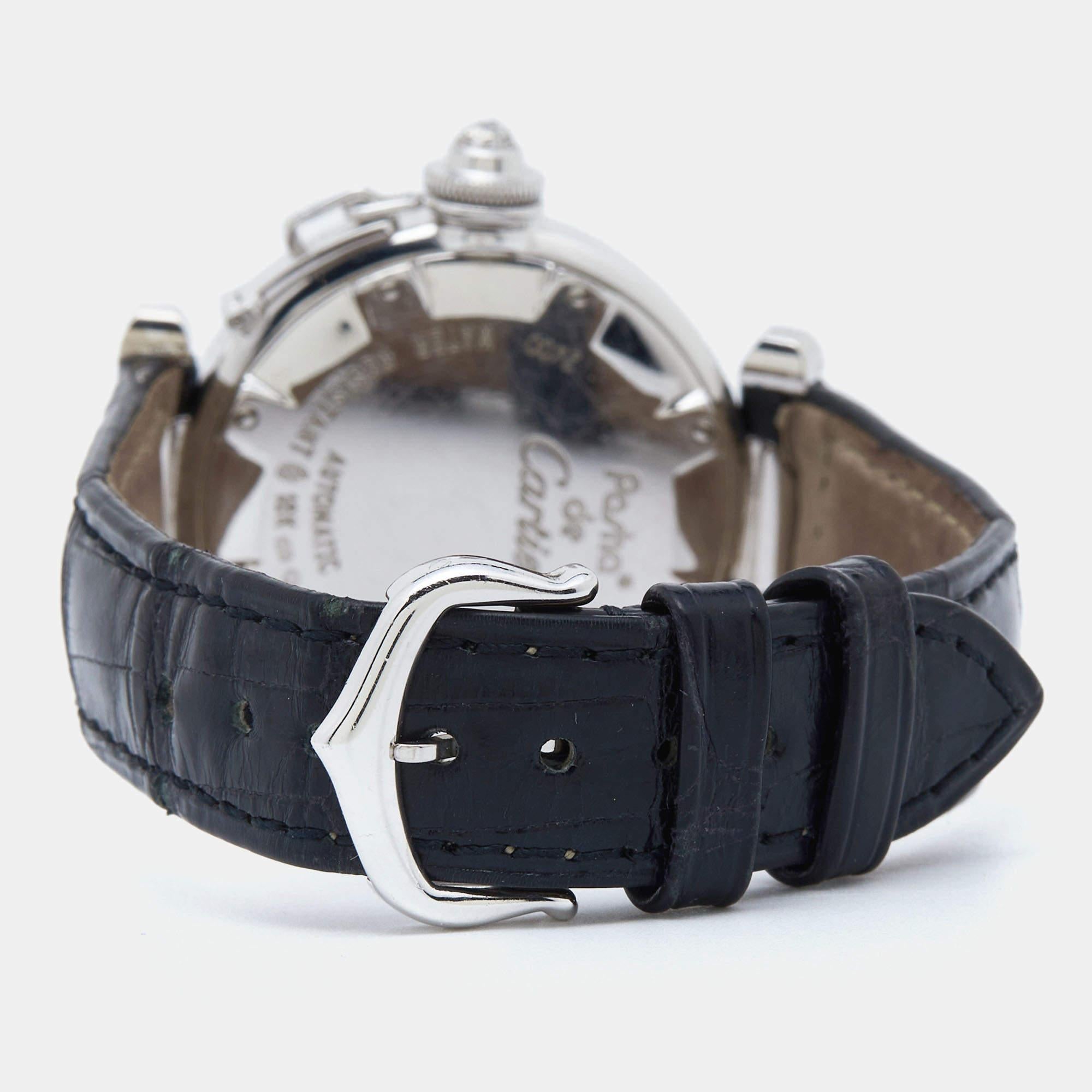 Cartier Silver 18k White Gold Diamond Alligator Pasha WJ116136 In Fair Condition In Dubai, Al Qouz 2