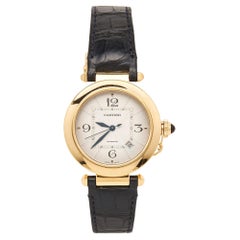 Cartier Silver 18K Yellow Gold Alligator Leather Pasha De Cartier WGPA0007 Men's