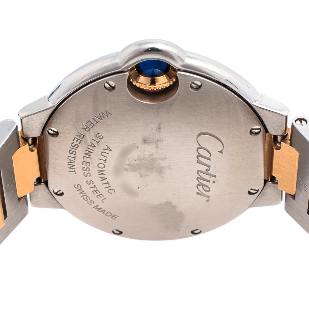 Cartier Silver 18K Yellow Gold Ballon Bleu Women's Wristwatch 33 mm In Good Condition In Dubai, Al Qouz 2