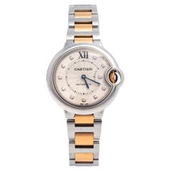 Cartier Silver 18K Yellow Gold Ballon Bleu Women's Wristwatch 33 mm