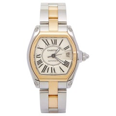 Used Cartier Silver 18K Yellow Gold Stainless Steel Roadster Men's Wristwatch 38 mm