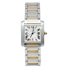 Cartier Silver 18K Yellow Gold & Stainless Steel Tank Women's Wristwatch 28 mm