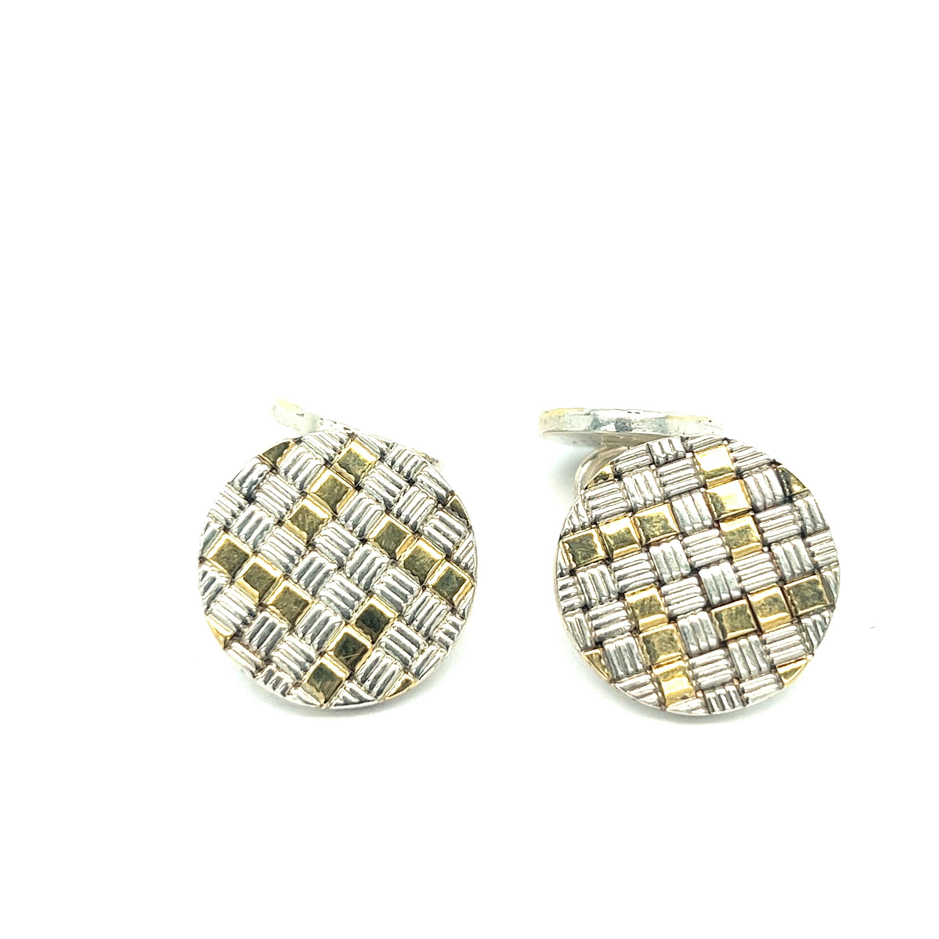 Cartier Silver and Gold Checkered Large Cufflinks In Excellent Condition For Sale In New York, NY
