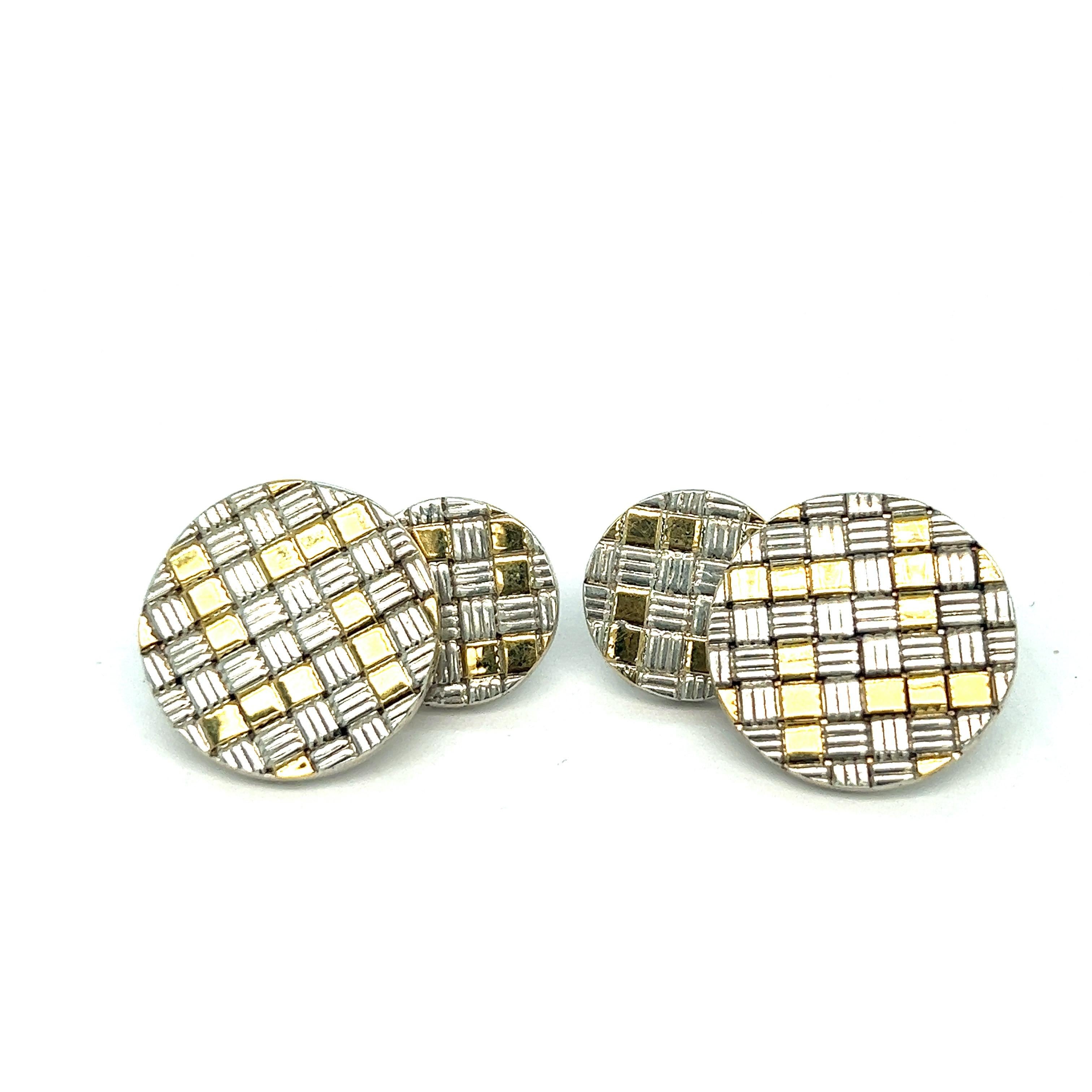 Men's Cartier Silver and Gold Checkered Large Cufflinks For Sale