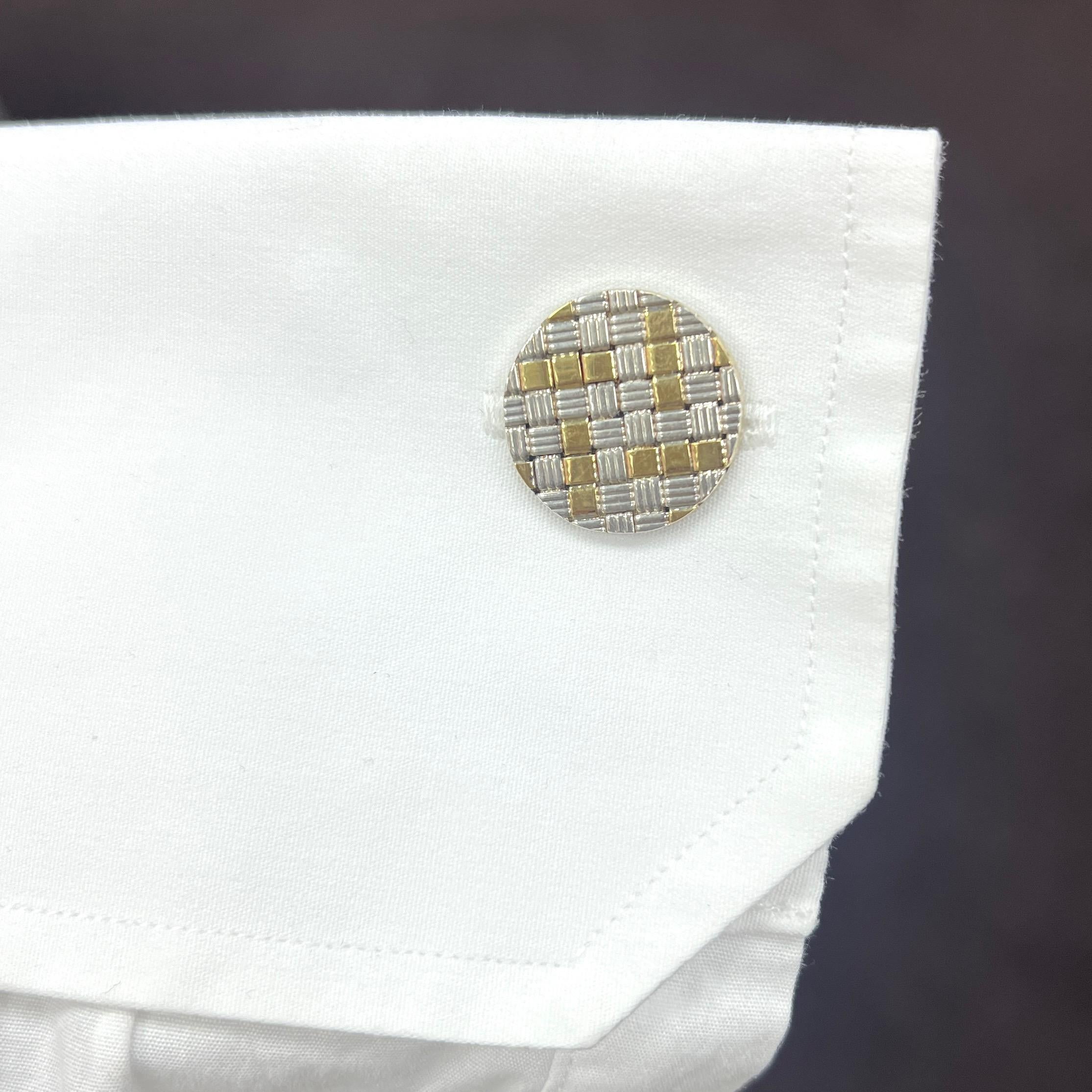 Cartier Silver and Gold Checkered Large Cufflinks For Sale 4