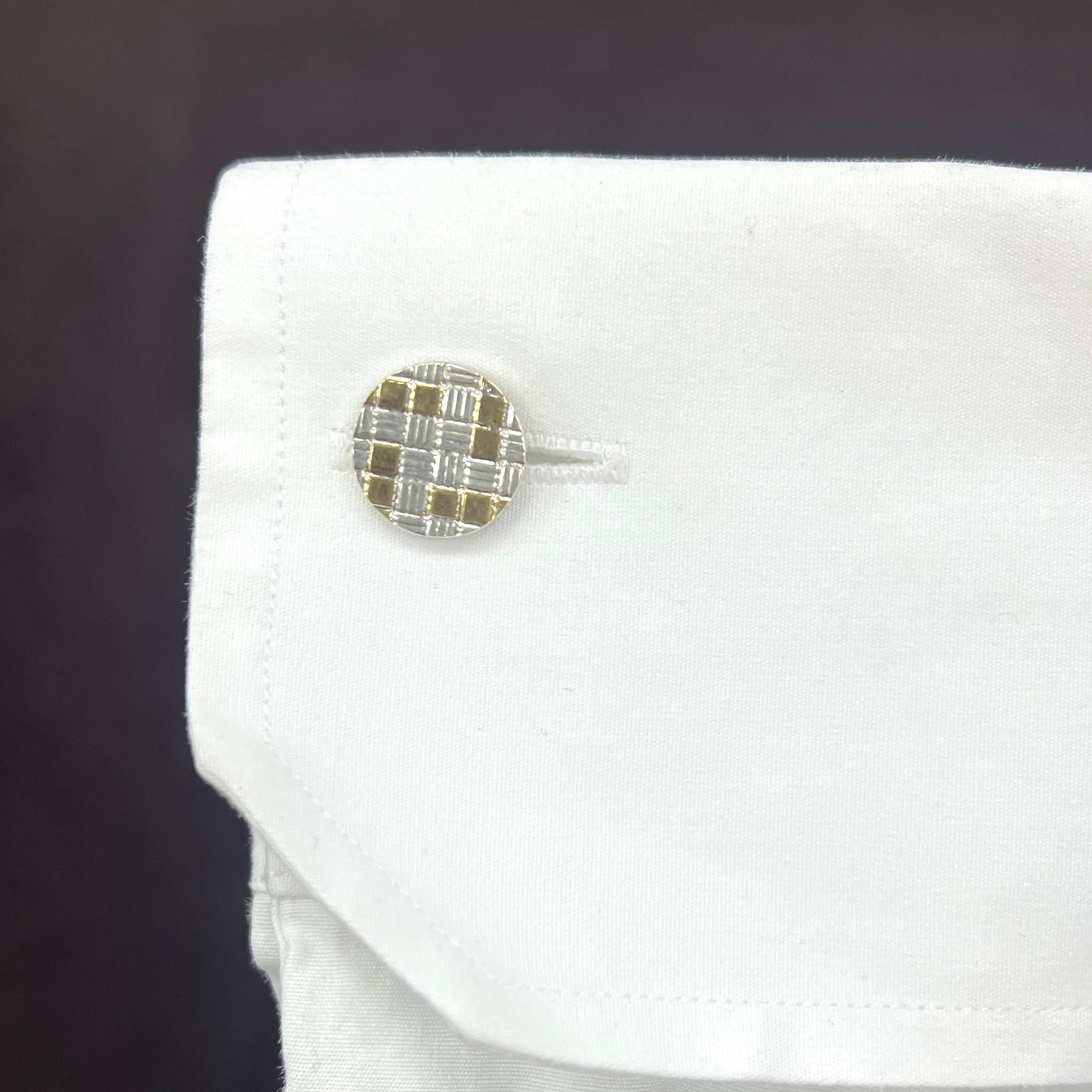 Cartier Silver and Gold Checkered Large Cufflinks For Sale 5