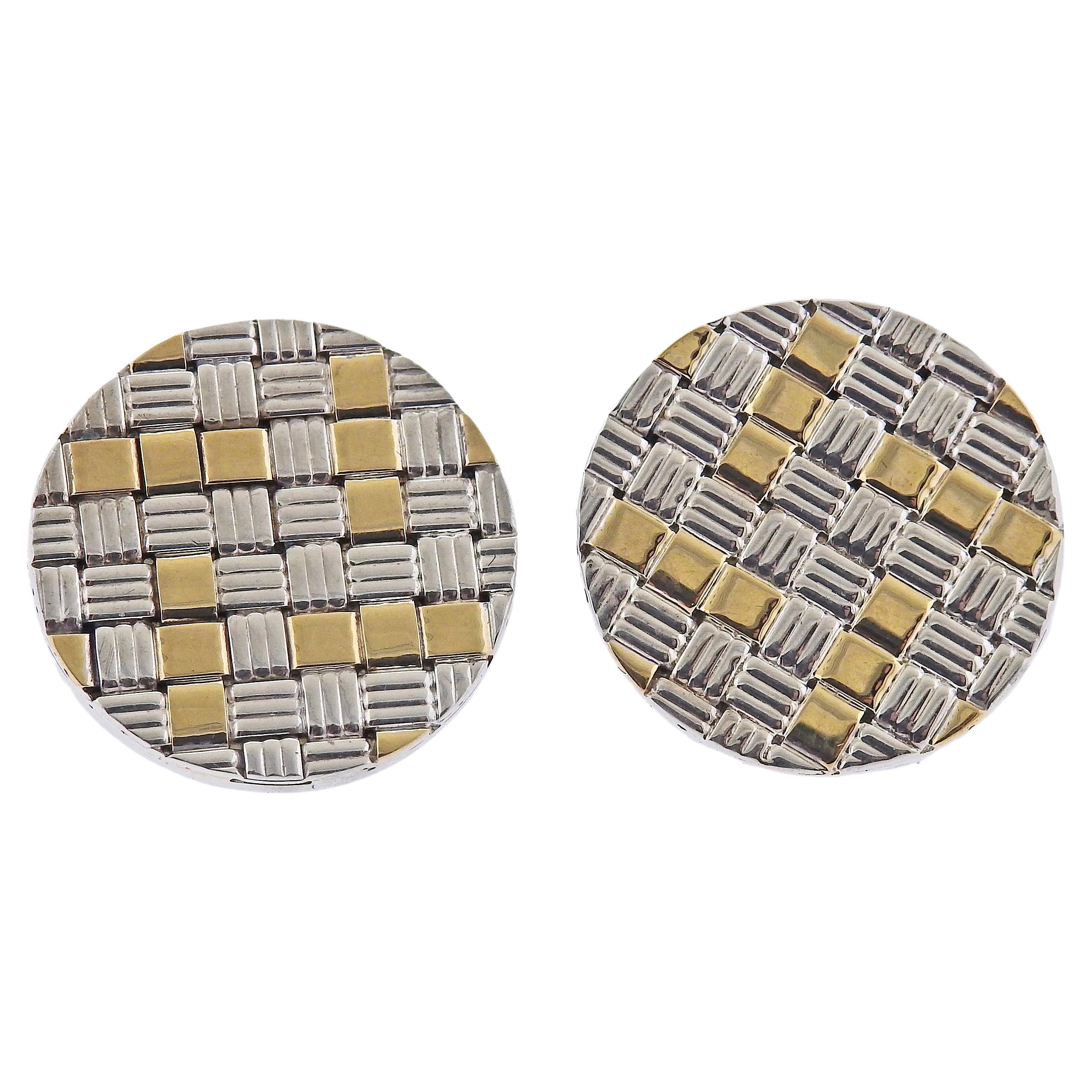 Cartier Silver and Gold Checkered Large Cufflinks For Sale