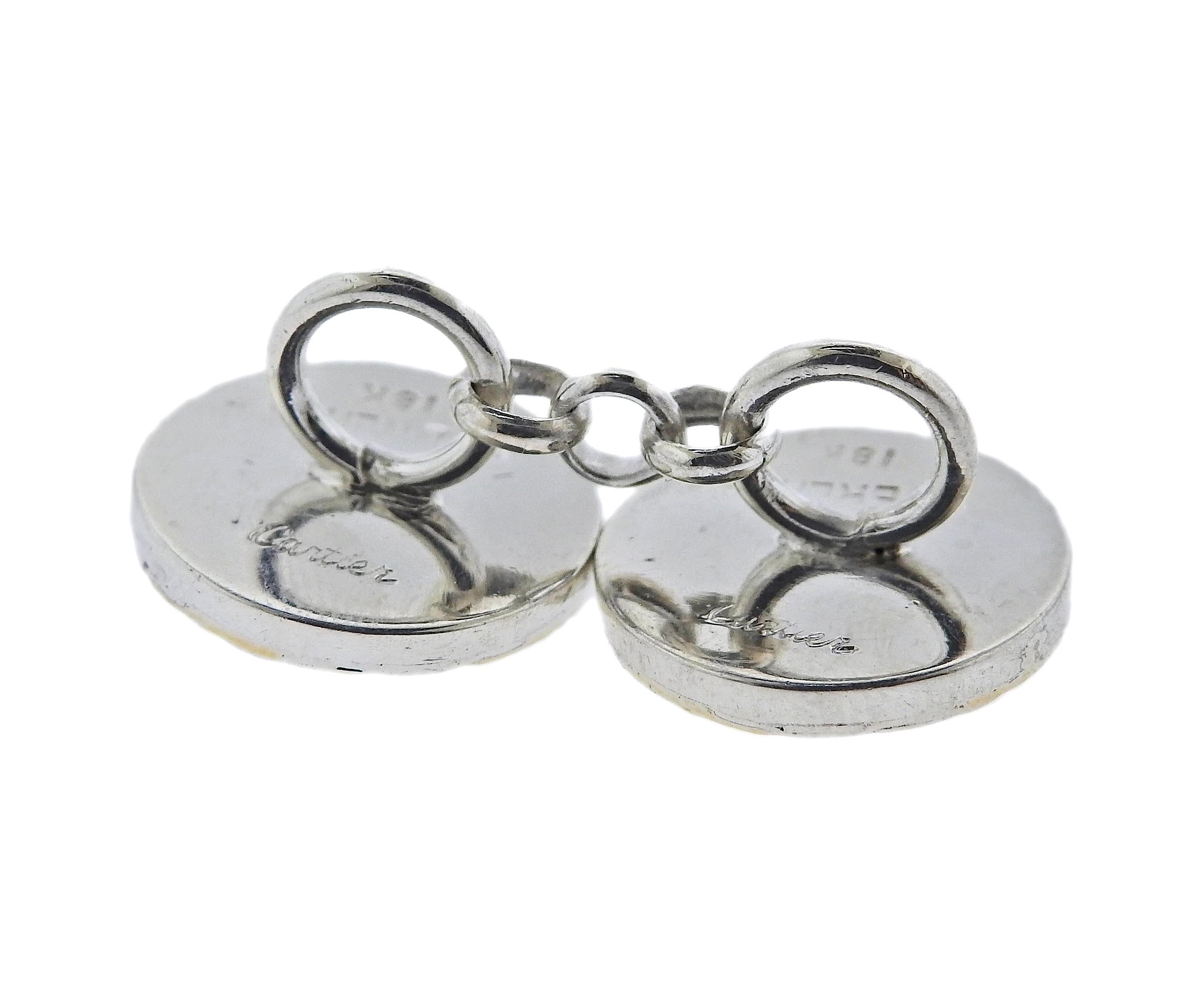 Cartier Silver and Gold Checkered Small Cufflinks For Sale 1
