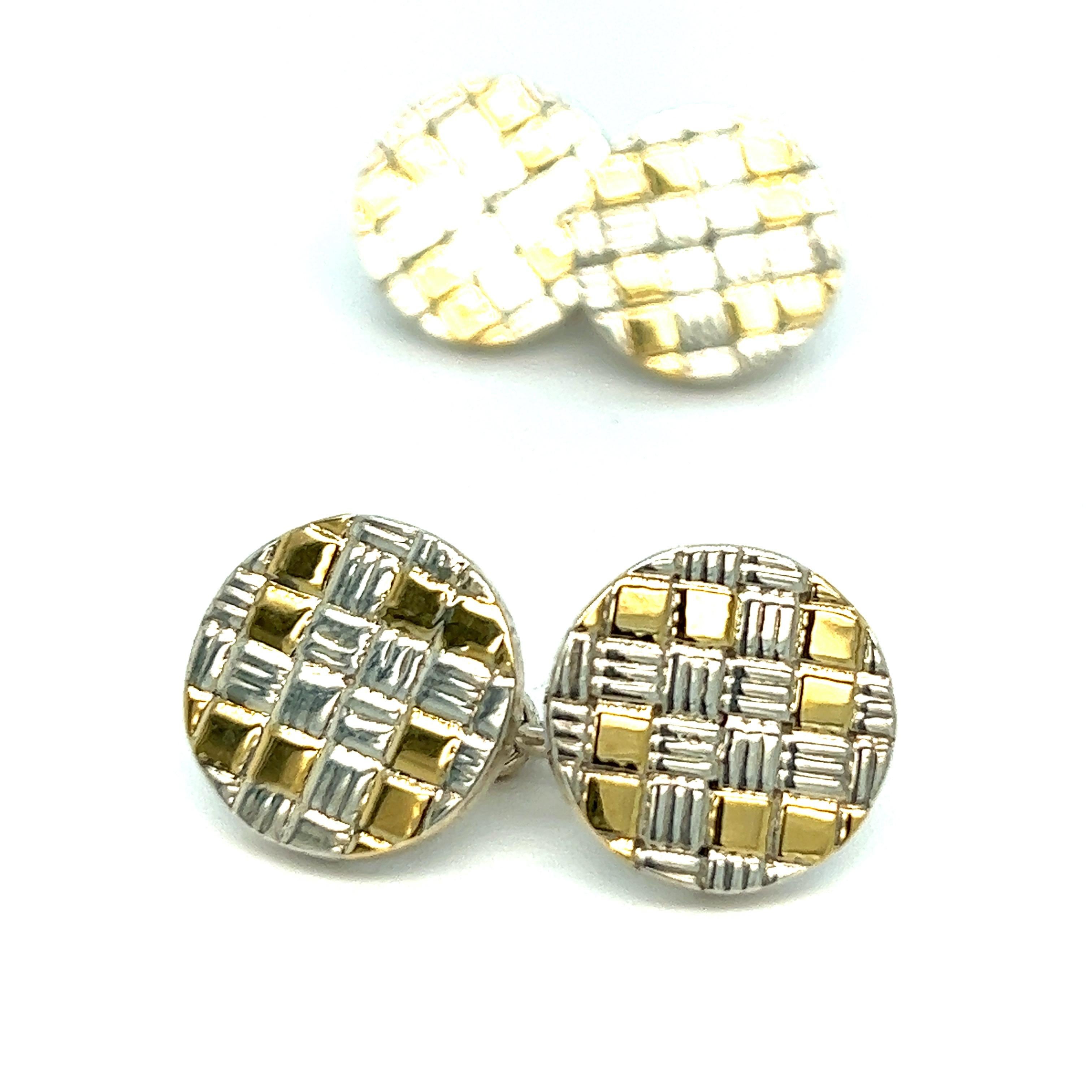 Men's Cartier Silver and Gold Checkered Small Cufflinks For Sale