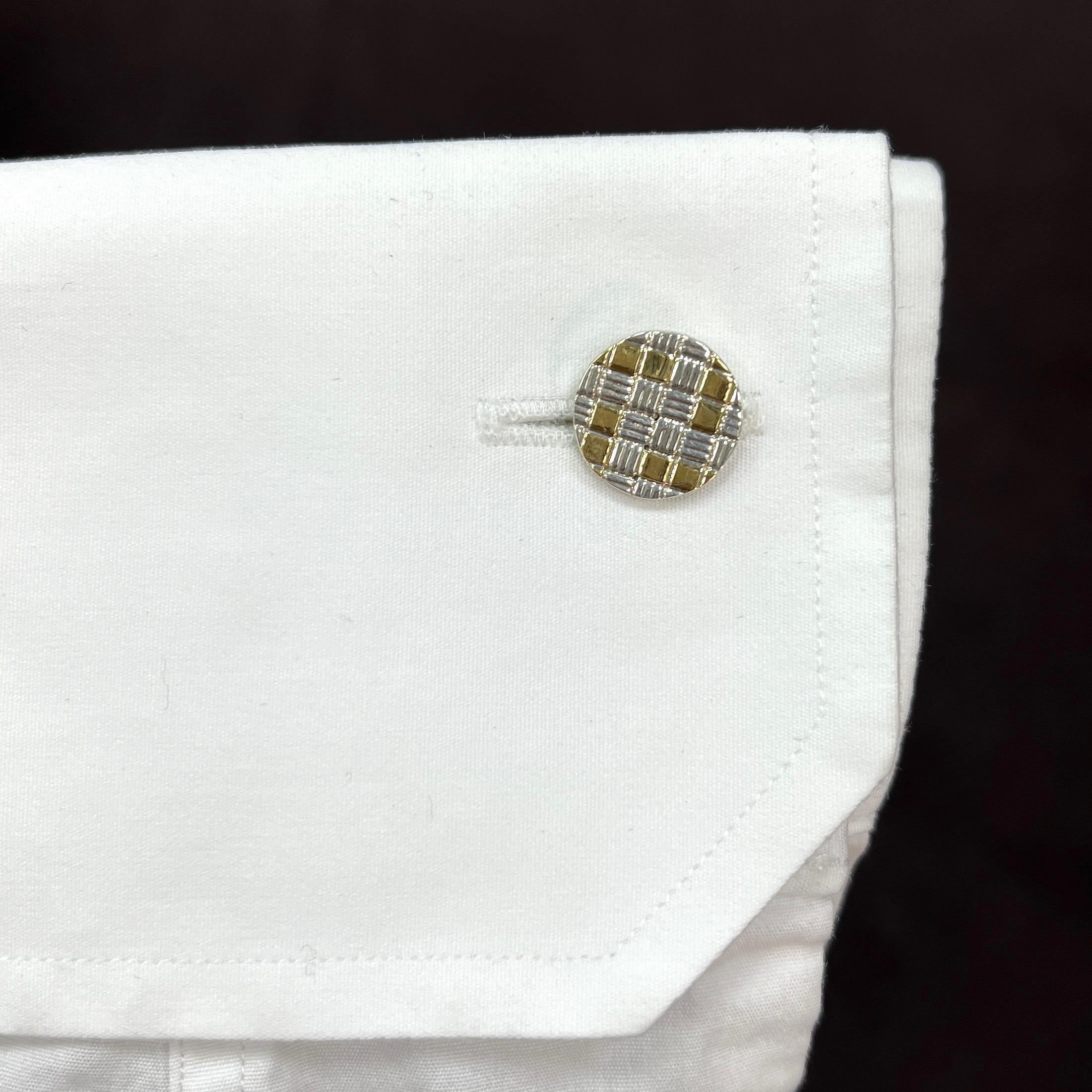 Cartier Silver and Gold Checkered Small Cufflinks For Sale 3