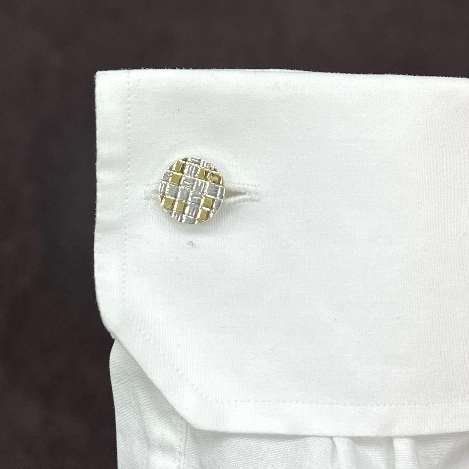 Cartier Silver and Gold Checkered Small Cufflinks For Sale 4