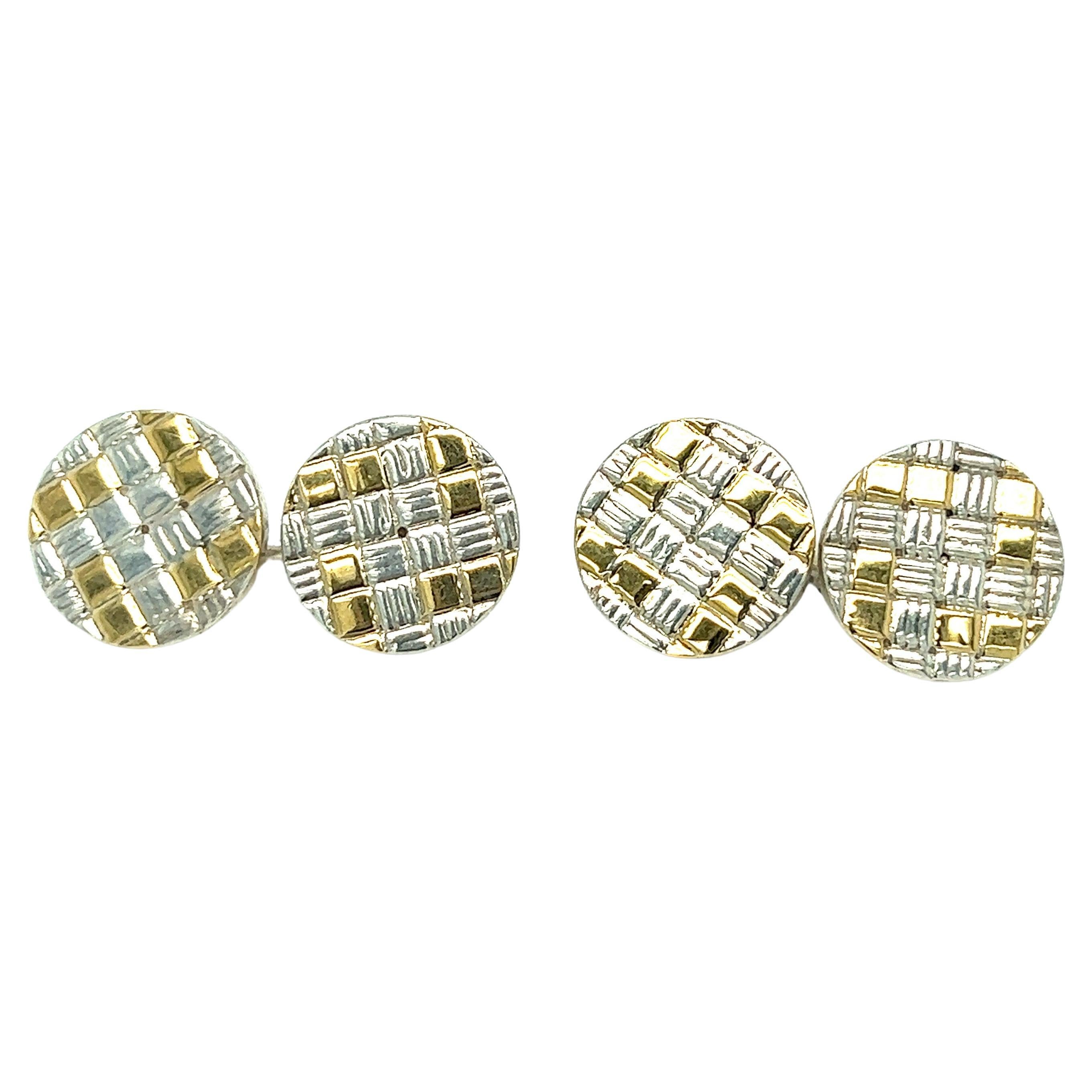 Cartier Silver and Gold Checkered Small Cufflinks For Sale