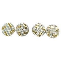 Vintage Cartier Silver and Gold Checkered Small Cufflinks