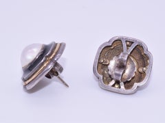Cartier Silver, Black Enamel and Mabe Pearl Earrings, circa 1940s