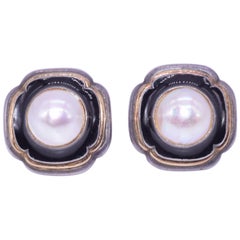 Cartier Silver, Black Enamel and Mabe Pearl Earrings, circa 1940s