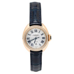 Cartier Silver Diamond 18K Rose Gold Alligator Leather Women's Wristwatch 31 mm
