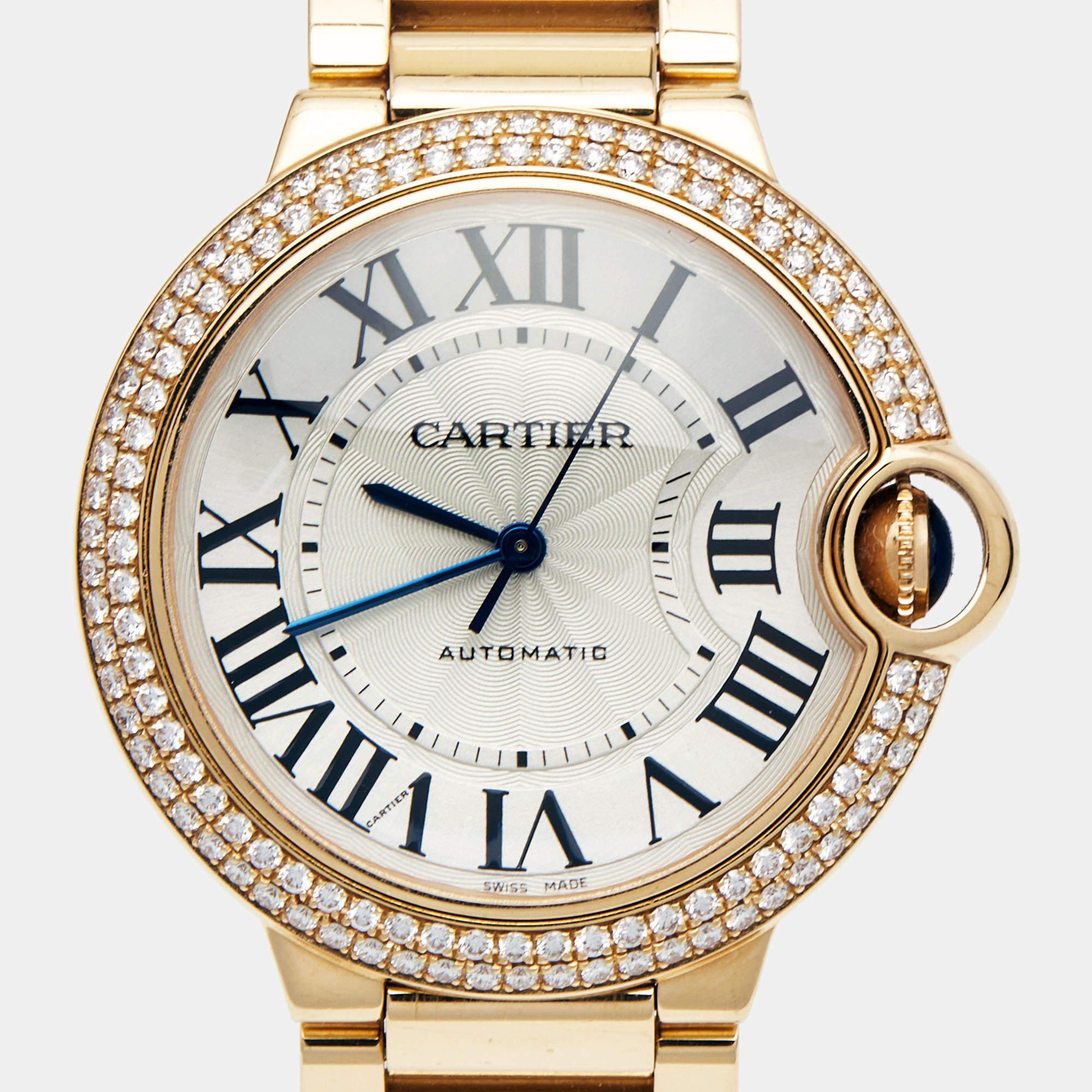 Cartier Silver Diamond 18K Rose Gold Ballon Bleu WJBB0005 Automatic Women's Wris 6