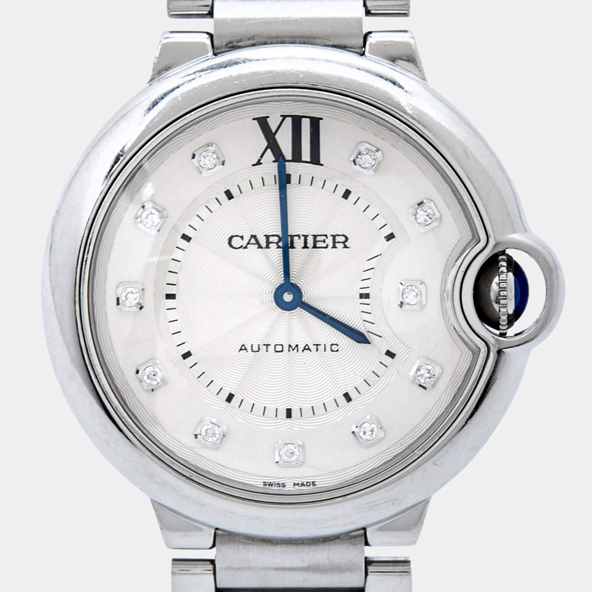 Cartier Silver Diamond Stainless Steel Ballon Bleu WE902075 Women's Wristwatch 3 8