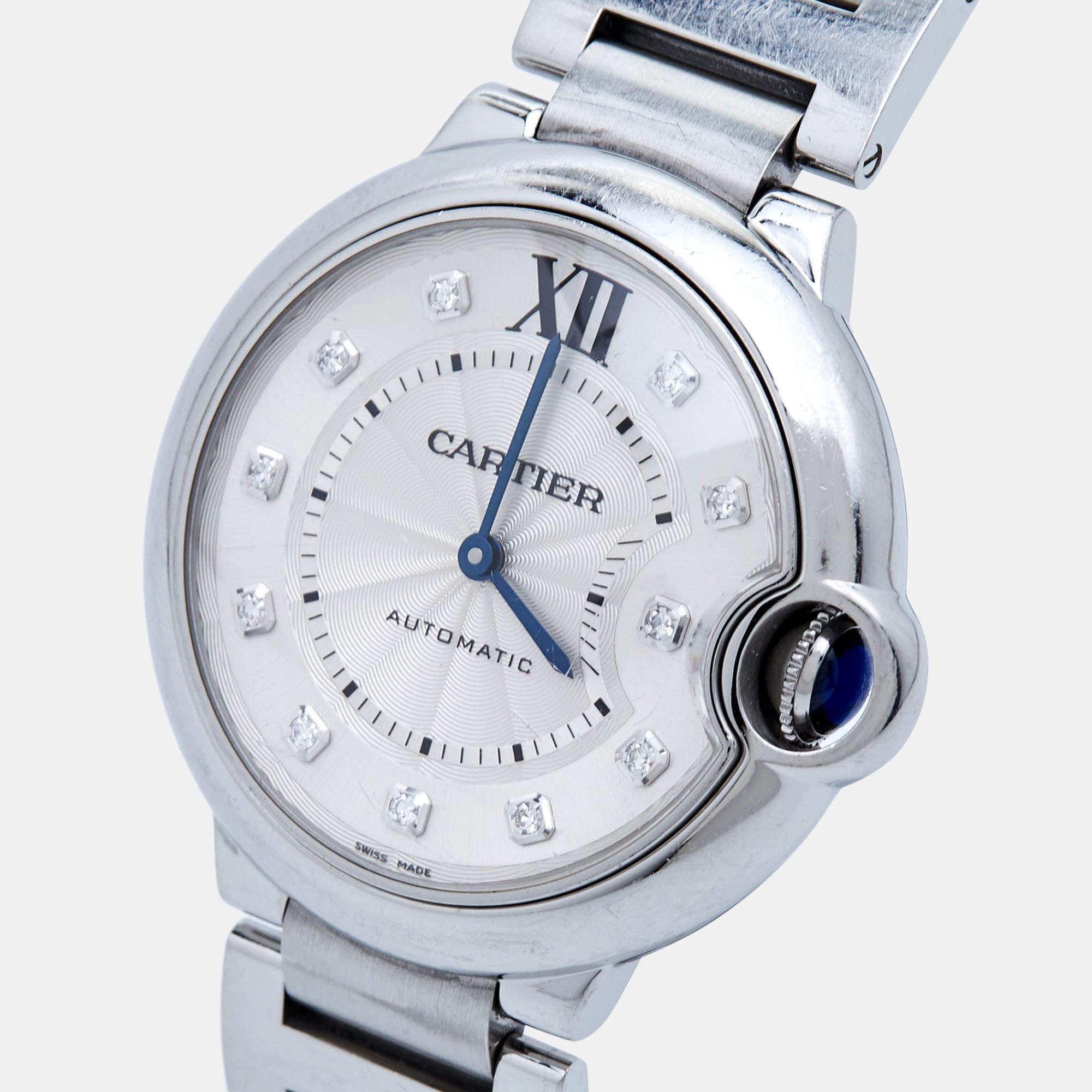 Cartier Silver Diamond Stainless Steel Ballon Bleu WE902075 Women's Wristwatch 3 9