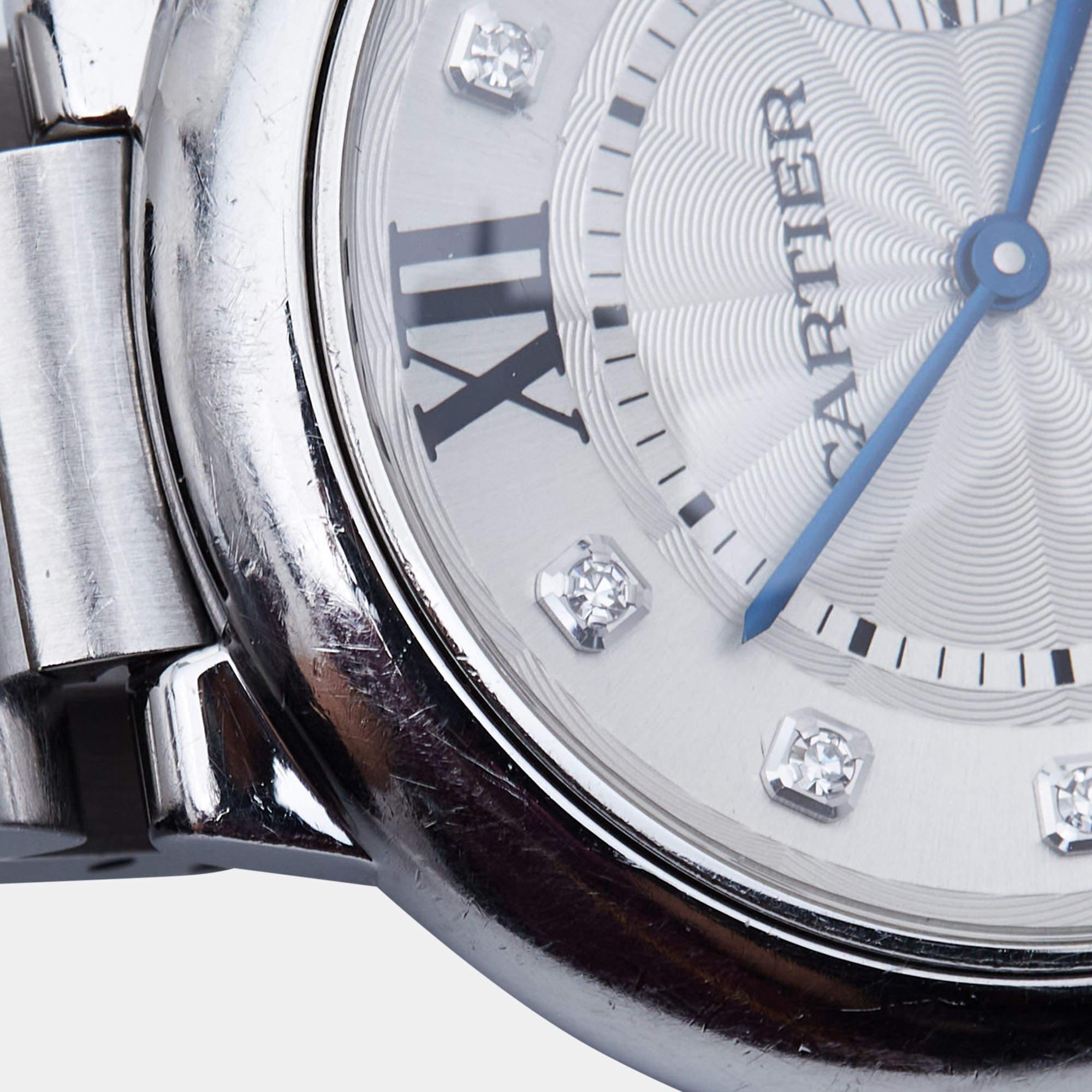 Cartier Silver Diamond Stainless Steel Ballon Bleu WE902075 Women's Wristwatch 3 2