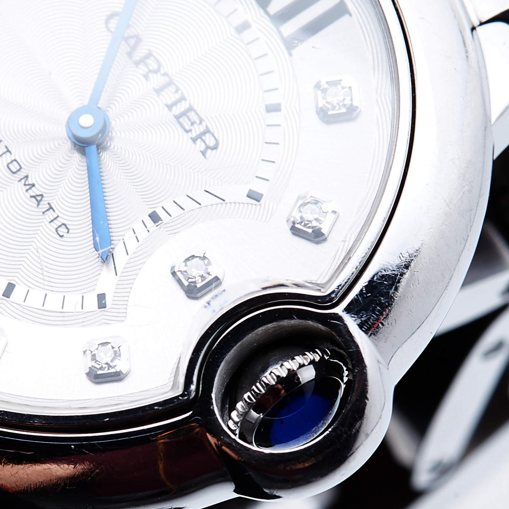 Cartier Silver Diamond Stainless Steel Ballon Bleu WE902075 Women's Wristwatch 3 5