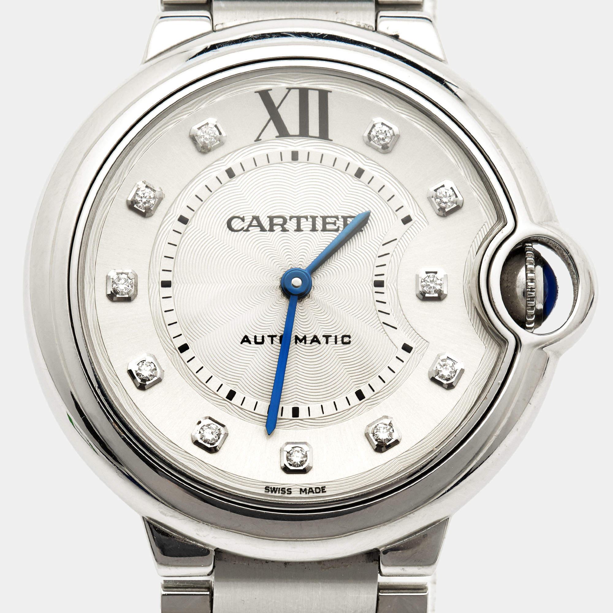 Cartier Silver Diamond Stainless Steel Ballon Bleu WE902075 Women's Wristwatch 3 6