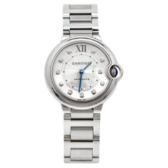 Cartier Silver Diamond Stainless Steel Ballon Bleu WE902075 Women's Wristwatch