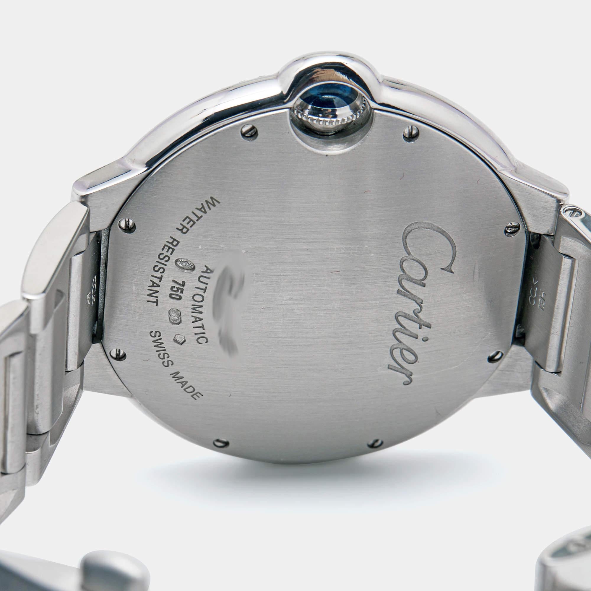 Cartier Silver Diamonds 18k White Gold Ballon Bleu WE9009Z3 Men's Wristwatch 42  In Good Condition In Dubai, Al Qouz 2