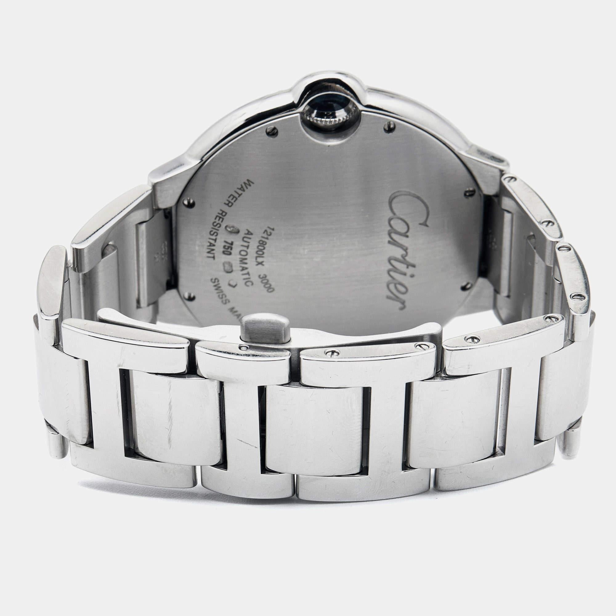 Cartier Silver Diamonds 18k White Gold Ballon Bleu WE9009Z3 Men's Wristwatch 42  2