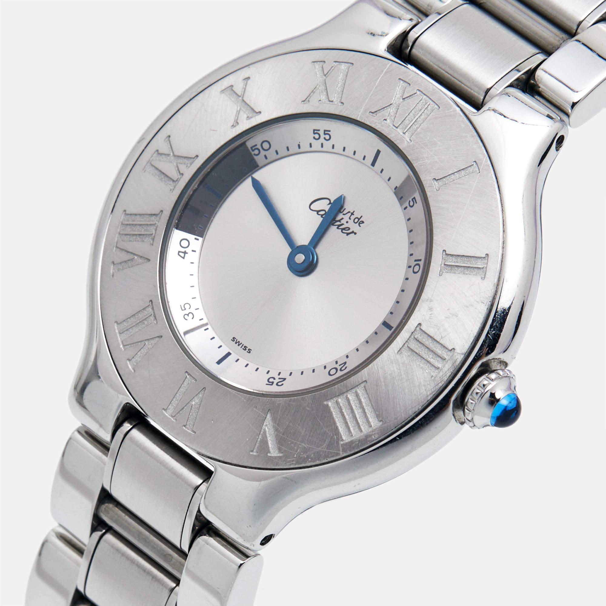 Contemporary Cartier Silver Grey Stainless Steel Must De Cartier Women's Wristwatch 31 mm
