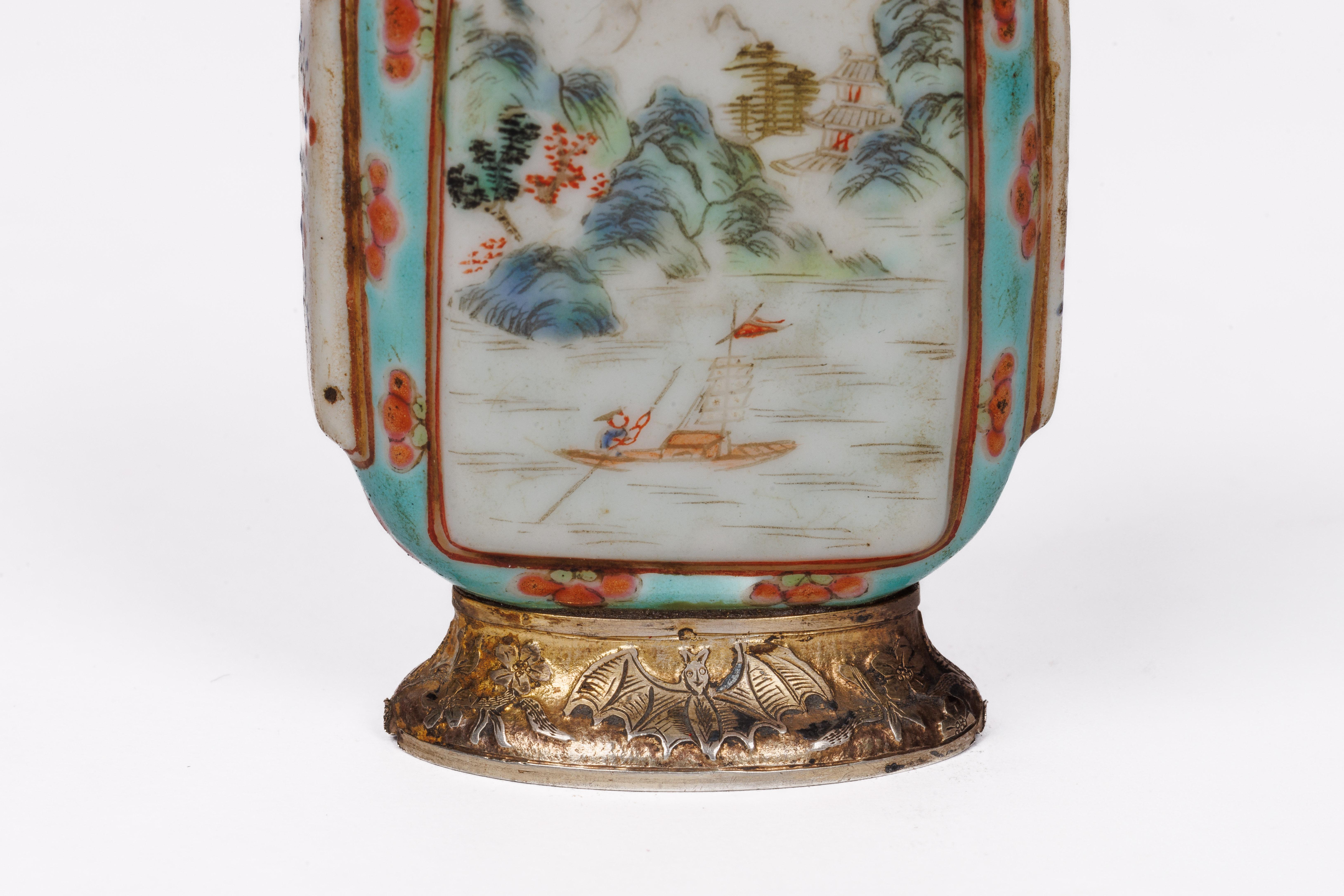 Cartier Silver-Mounted Chinese Porcelain Snuff Bottles in Original Box For Sale 11