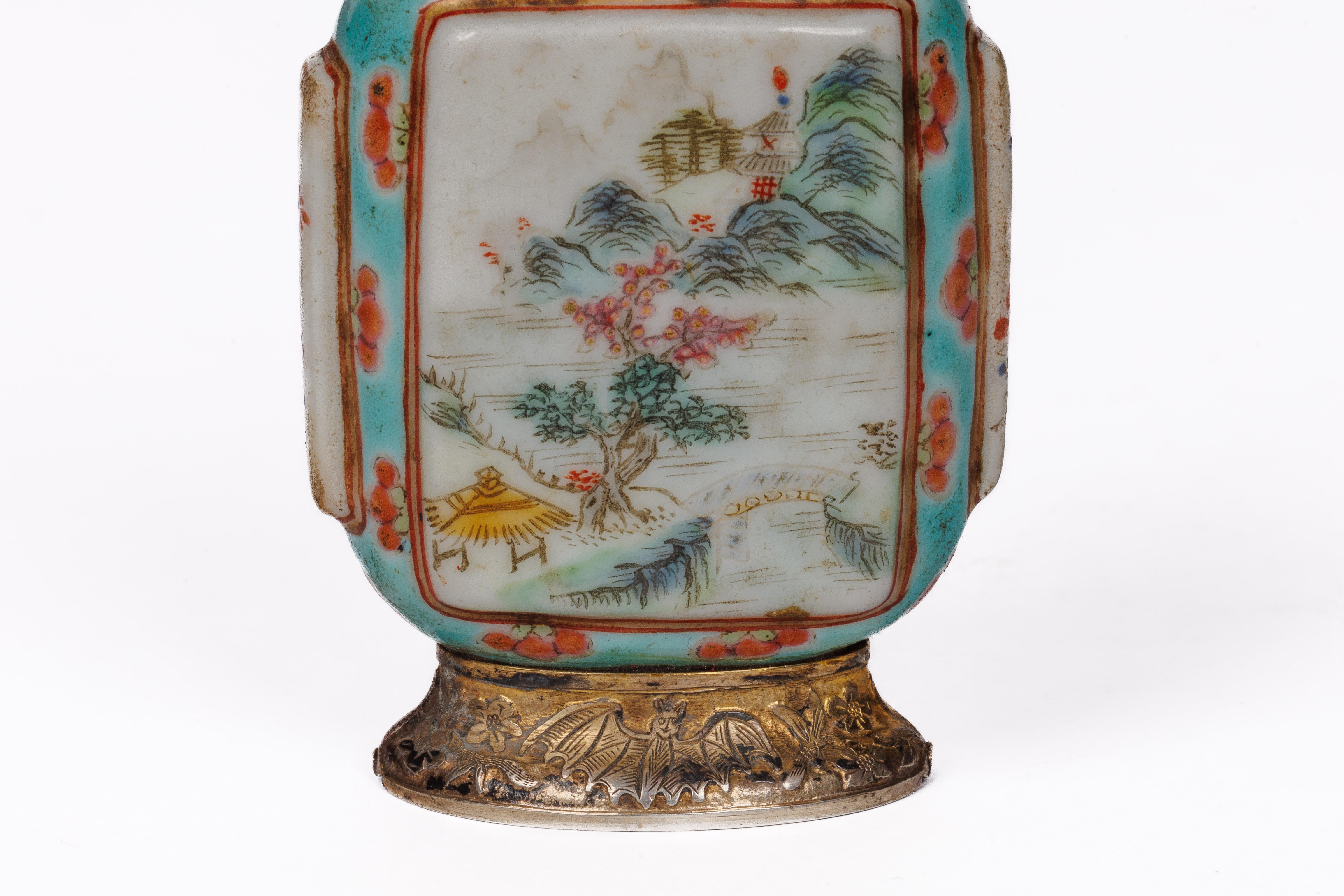 Cartier Silver-Mounted Chinese Porcelain Snuff Bottles in Original Box For Sale 9